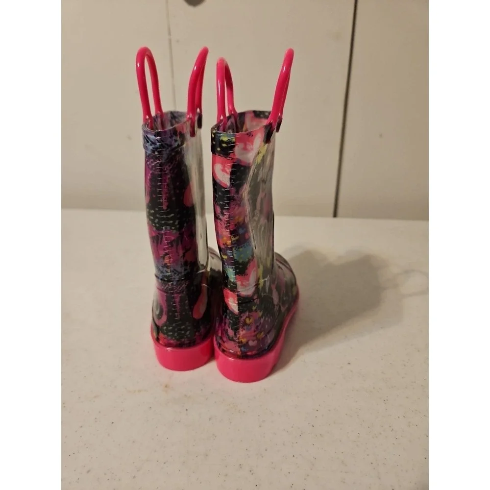 Little Girl's Pink Rain Boots Colorful‎ Heart Girls Size 9 New